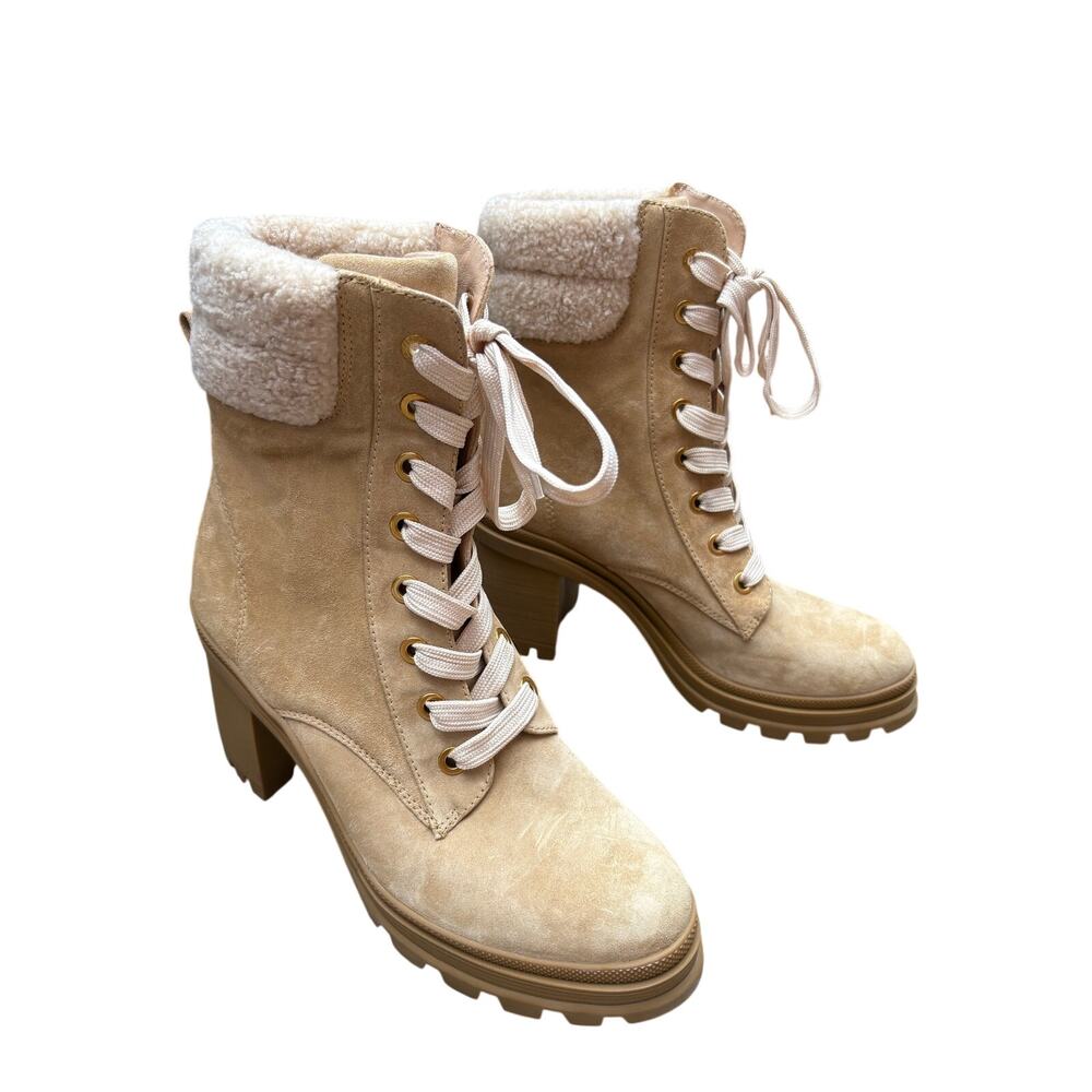 Veronica Beard Westport Suede Water-Resistant Hiker Boots Desert Sand 10M
